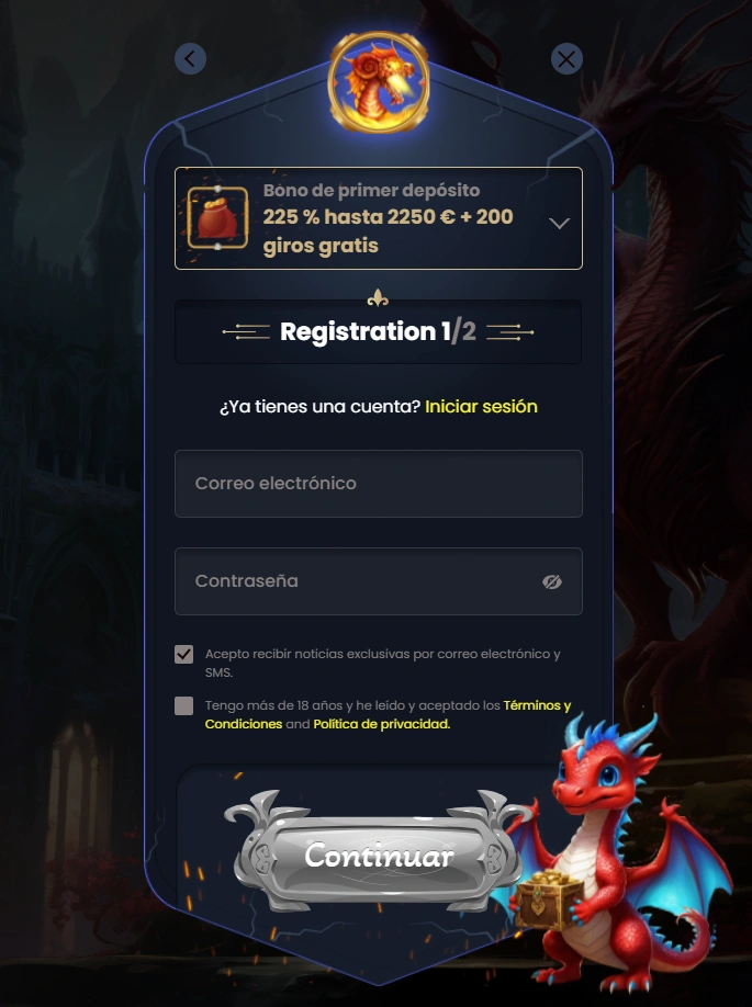 Dragon Slots Casino Registration form